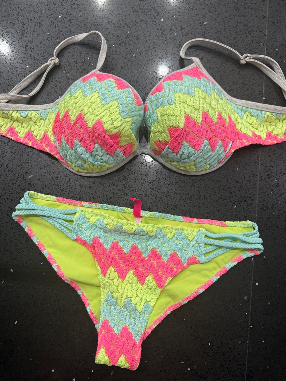 Victoria's Secret Neon Chevron Push-Up Bikini - Pink, Lime & Aqua
